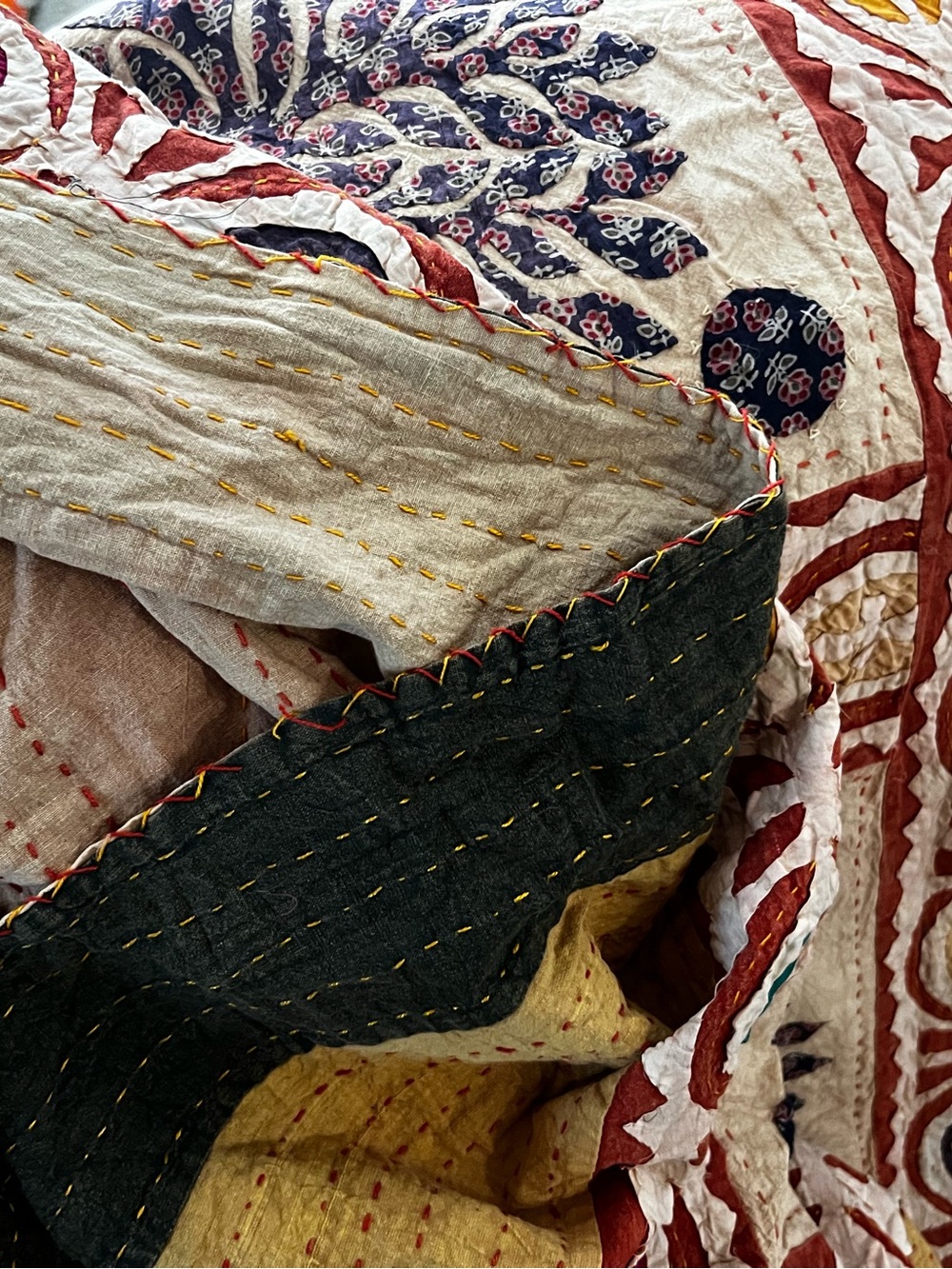 King size Kantha embroidery tree of life patchwork coverlet quilt - Picture 5 of 5